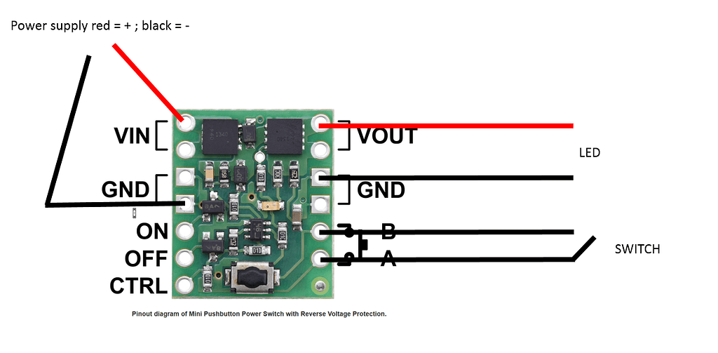 Pololu - Mini Pushbutton Power Switch with Reverse Voltage Protection, LV